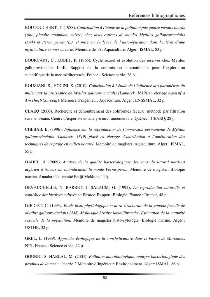 Analyse microbiologique de la moule Mytilus galloprovincialis: