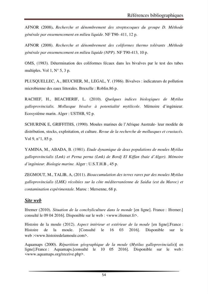 Analyse microbiologique de la moule Mytilus galloprovincialis:
