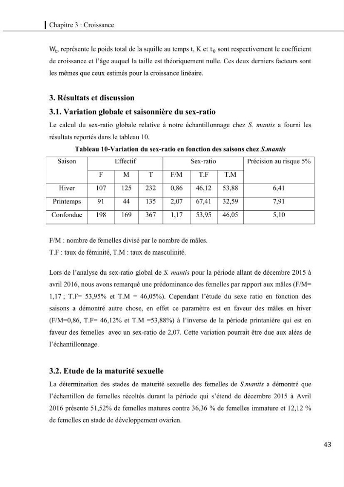 Contribution a l\'étude du régime alimentaire, de la croissance et de l\'exploitation de la squille squilla mantis linnaeus ,1758 dans la baie de bou-ismail.