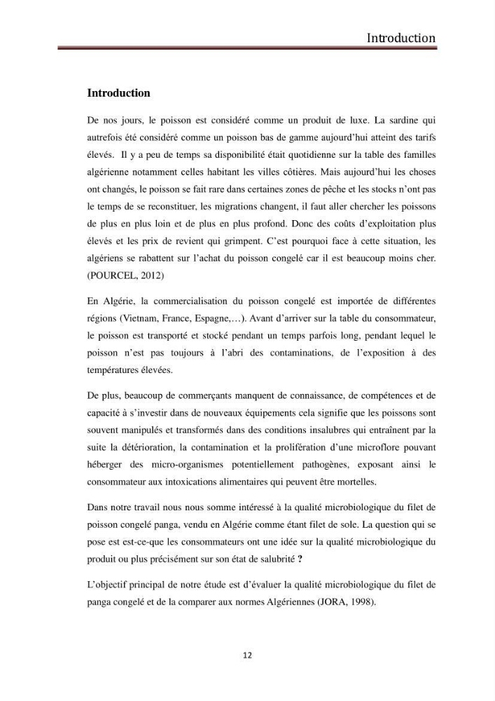 Contribution à l\'étude de la qualité microbiologique du poisson congelé panga (Pangasius hypophthalmus):
