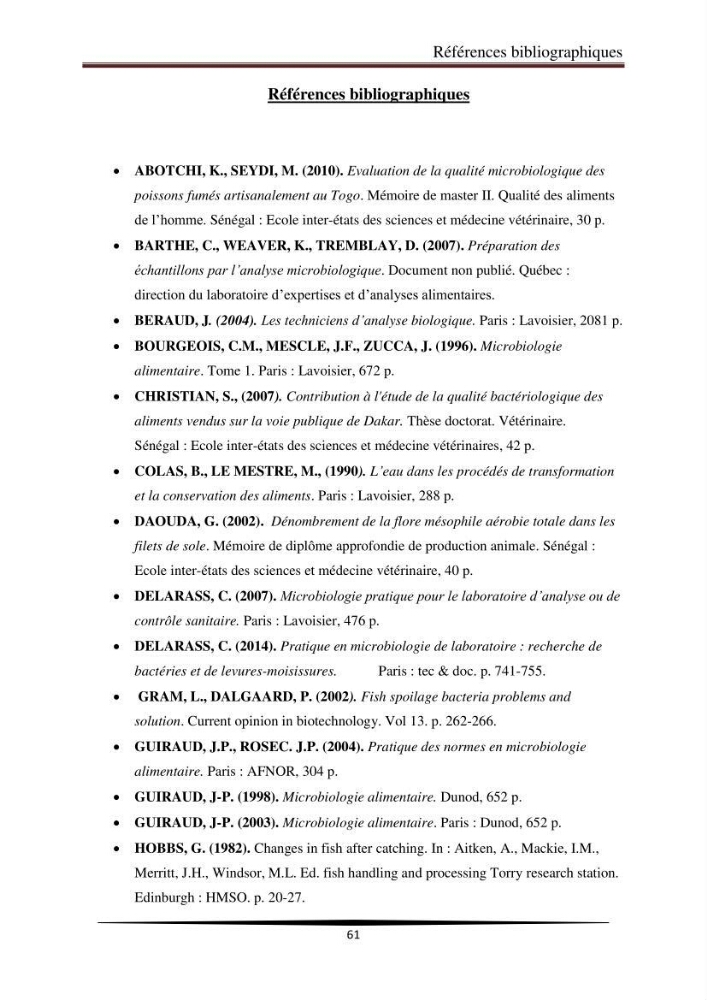 Contribution à l\'étude de la qualité microbiologique du poisson congelé panga (Pangasius hypophthalmus):