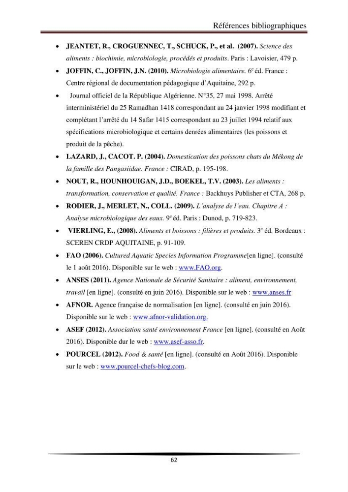Contribution à l\'étude de la qualité microbiologique du poisson congelé panga (Pangasius hypophthalmus):