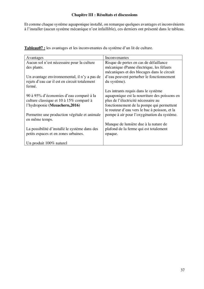 Etude Comparatives Des Systémes de porductions aquaponiques
