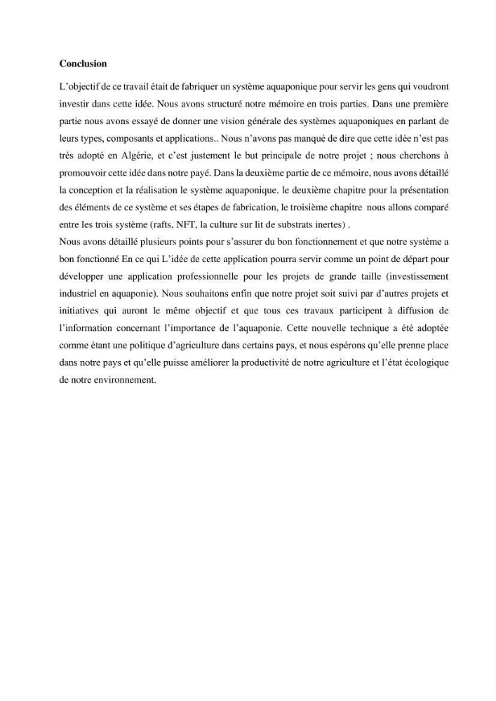 Etude Comparatives Des Systémes de porductions aquaponiques
