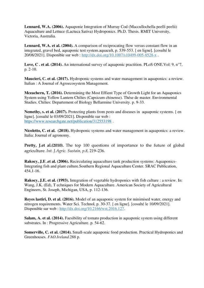 Etude Comparatives Des Systémes de porductions aquaponiques