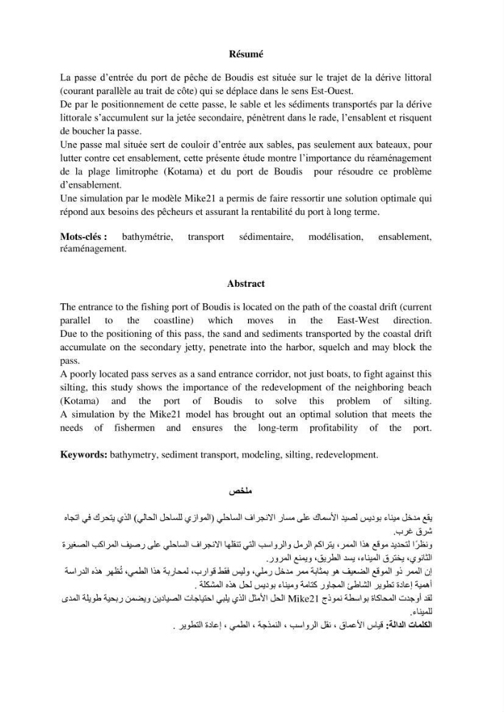 Réaménagement de la plage de Jijel et son influence sur la résolution du problème d’ensablement du port de pêche de Boudis