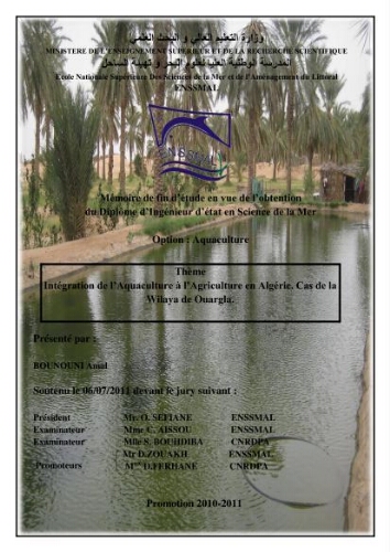 Intégration de l'Aquaculture à l'agriculture en Algerie. Cas de la wilaya de Ouargla: Intégration de l'Aquaculture à l'agriculture en Algerie. Cas de la wilaya de Ouargla: