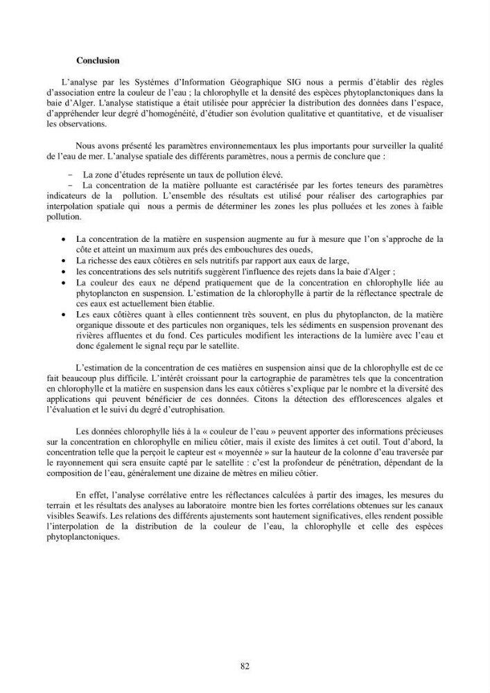 Apport du système d\'information géographique (SIG) pour la modélisation de la couleur des eaux marines