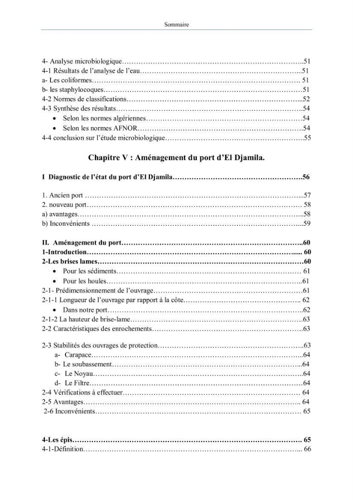 Aménagement du port d\'el djamila, avantages et inconvenients et comportements des structures