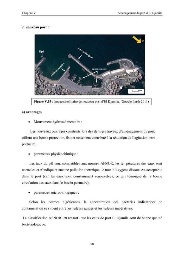 Aménagement du port d\'el djamila, avantages et inconvenients et comportements des structures
