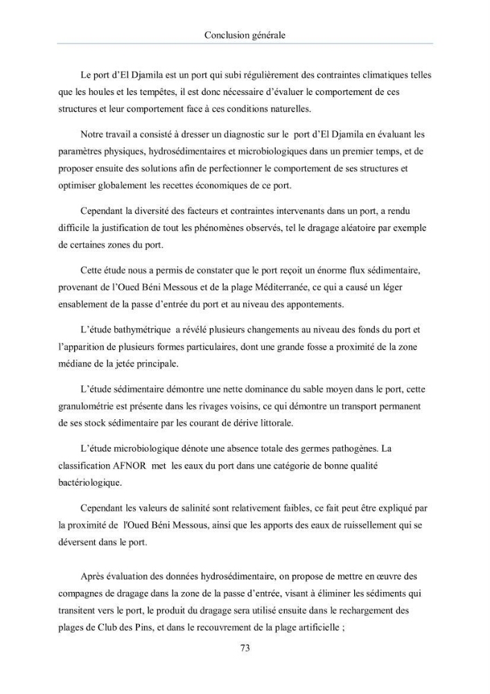 Aménagement du port d\'el djamila, avantages et inconvenients et comportements des structures
