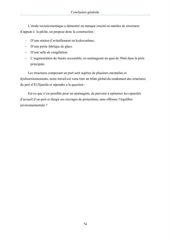 Aménagement du port d\'el djamila, avantages et inconvenients et comportements des structures