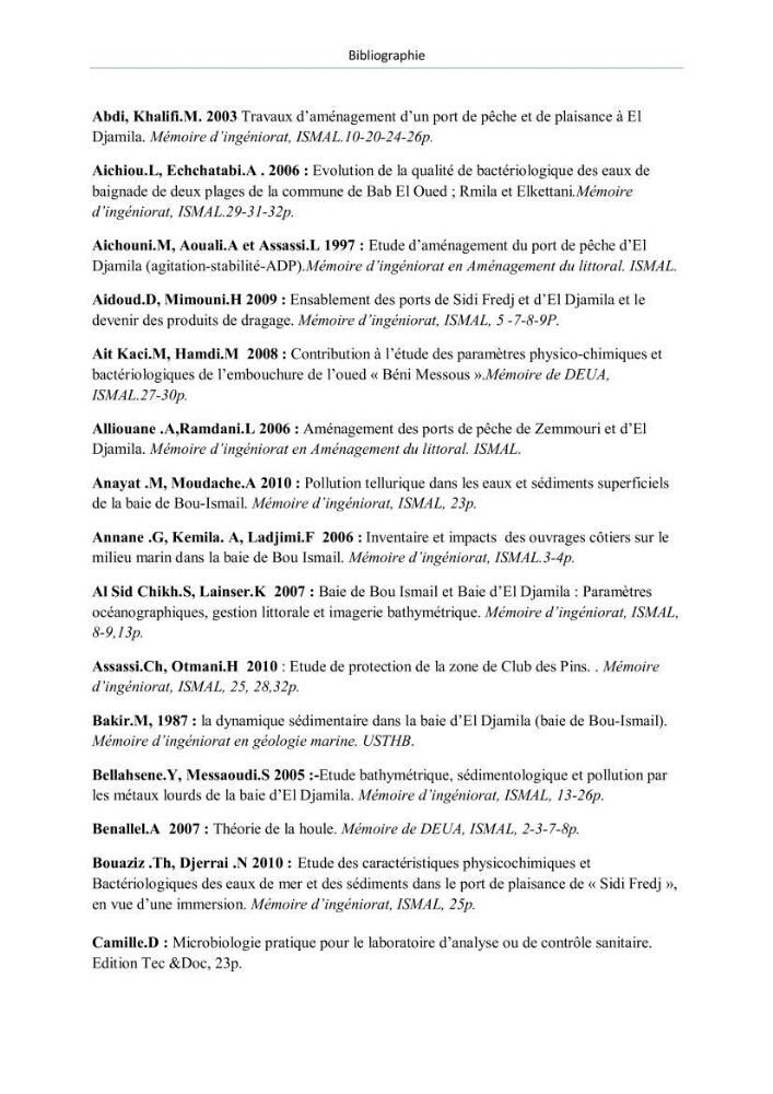 Aménagement du port d\'el djamila, avantages et inconvenients et comportements des structures
