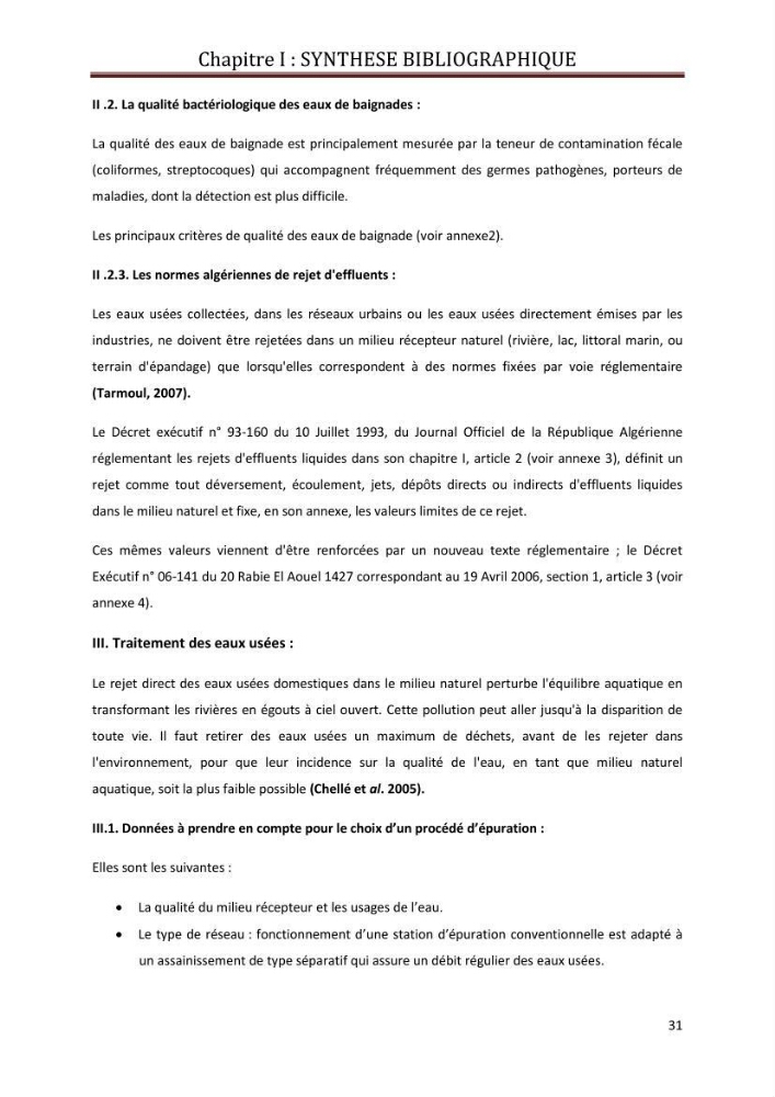 Contribution a L\'étude des parametres physico-chimique et bactériologiques du littoral de boudouaou el bahri pour la création d\'une station d\'une station d\'épuration :