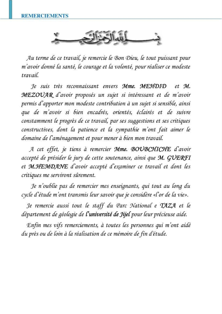 Etude géomorpho-sédimentaire de la zone côtière du parc National de Taza