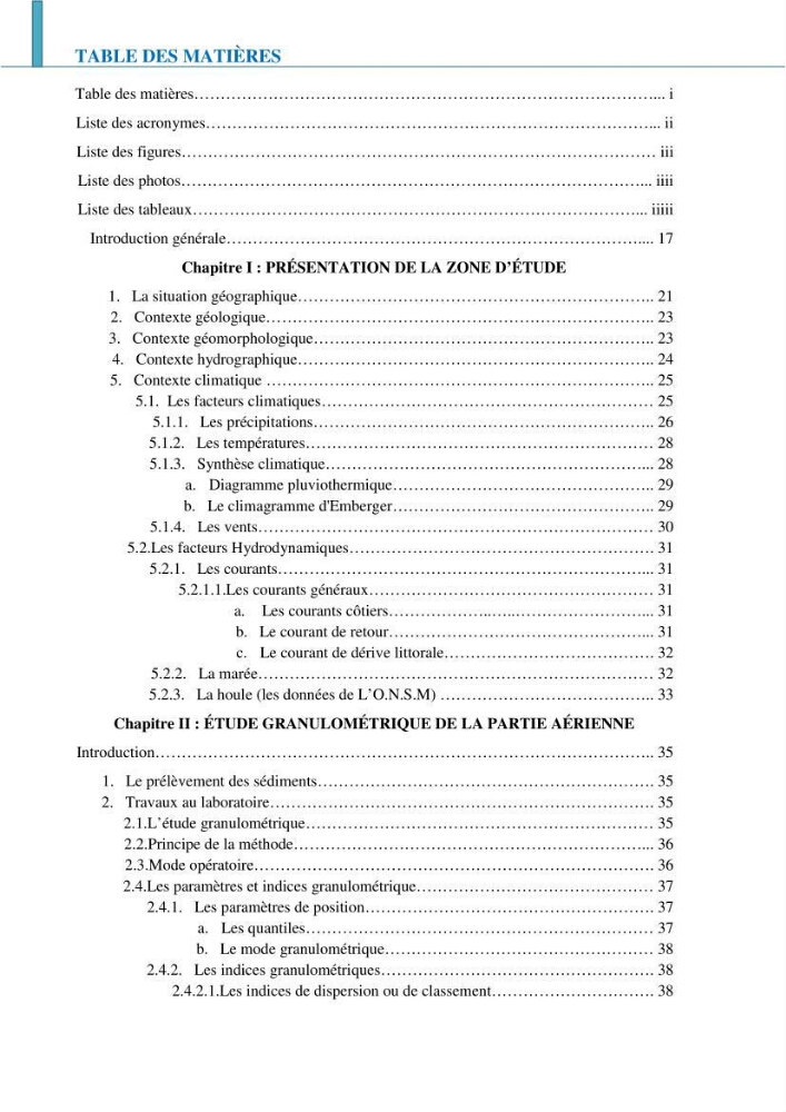 Etude géomorpho-sédimentaire de la zone côtière du parc National de Taza