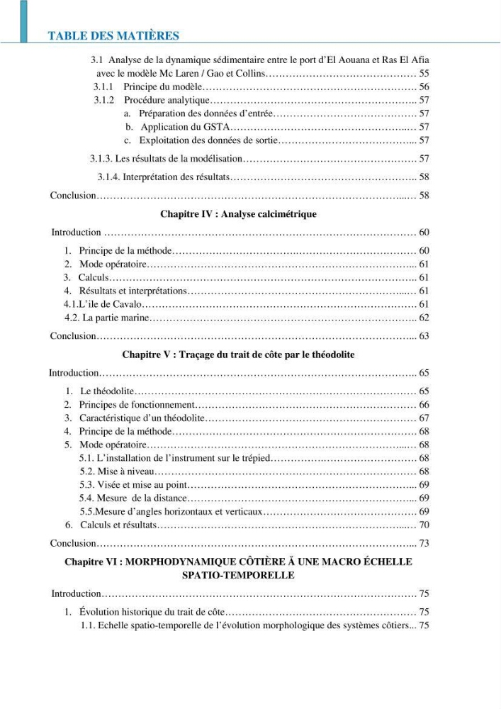 Etude géomorpho-sédimentaire de la zone côtière du parc National de Taza