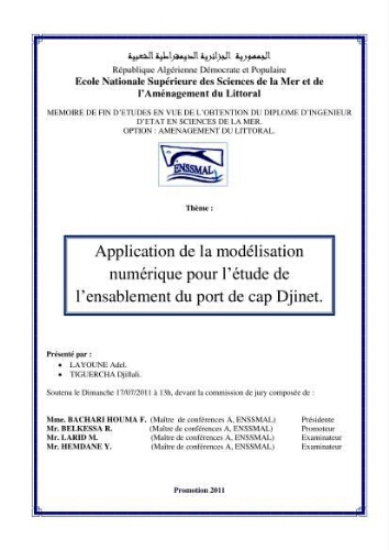 Application de la modélisation numérique pour l'étude de l'ensablement du port de cap Djinet Application de la modélisation numérique pour l'étude de l'ensablement du port de cap Djinet