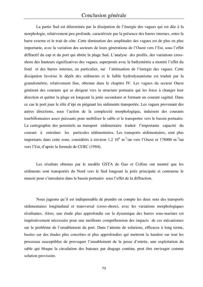 Application de la modélisation numérique pour l\'étude de l\'ensablement du port de cap Djinet