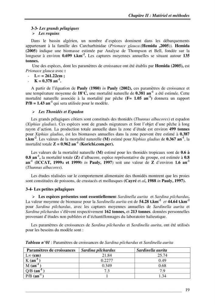 Contribution à la dynamique des stocks des petits dynamique de la baie de Bou-Ismail approche éco -trophique: