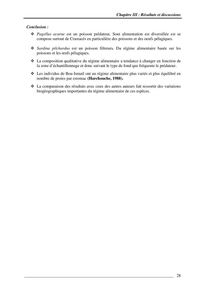 Contribution à la dynamique des stocks des petits dynamique de la baie de Bou-Ismail approche éco -trophique: