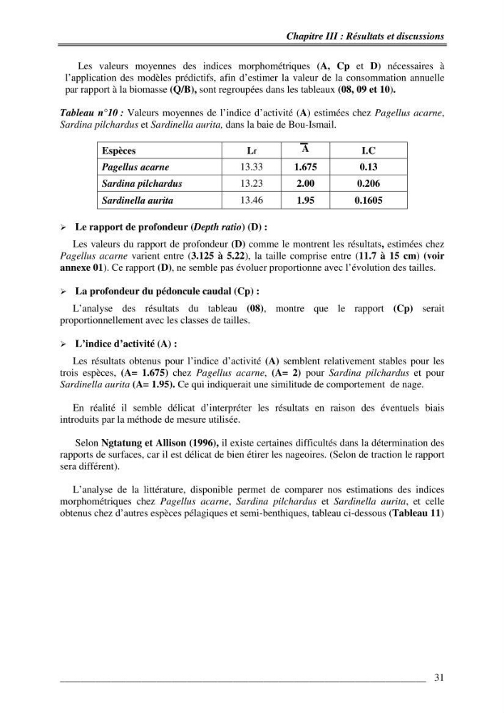 Contribution à la dynamique des stocks des petits dynamique de la baie de Bou-Ismail approche éco -trophique: