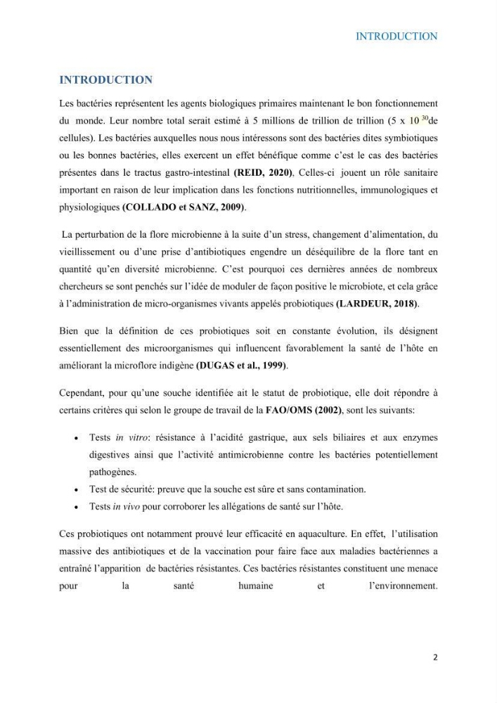 Etude du potentiel probiotique de bactéries à Gram négatif isolées à partir d’échantillons aquatiques: