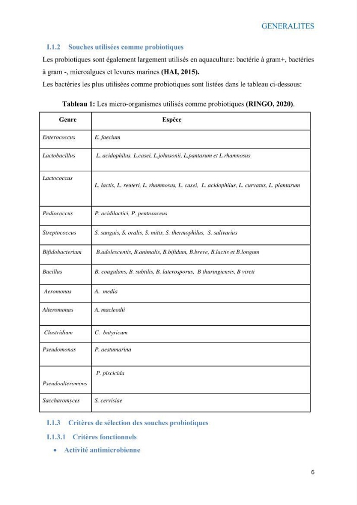 Etude du potentiel probiotique de bactéries à Gram négatif isolées à partir d’échantillons aquatiques: