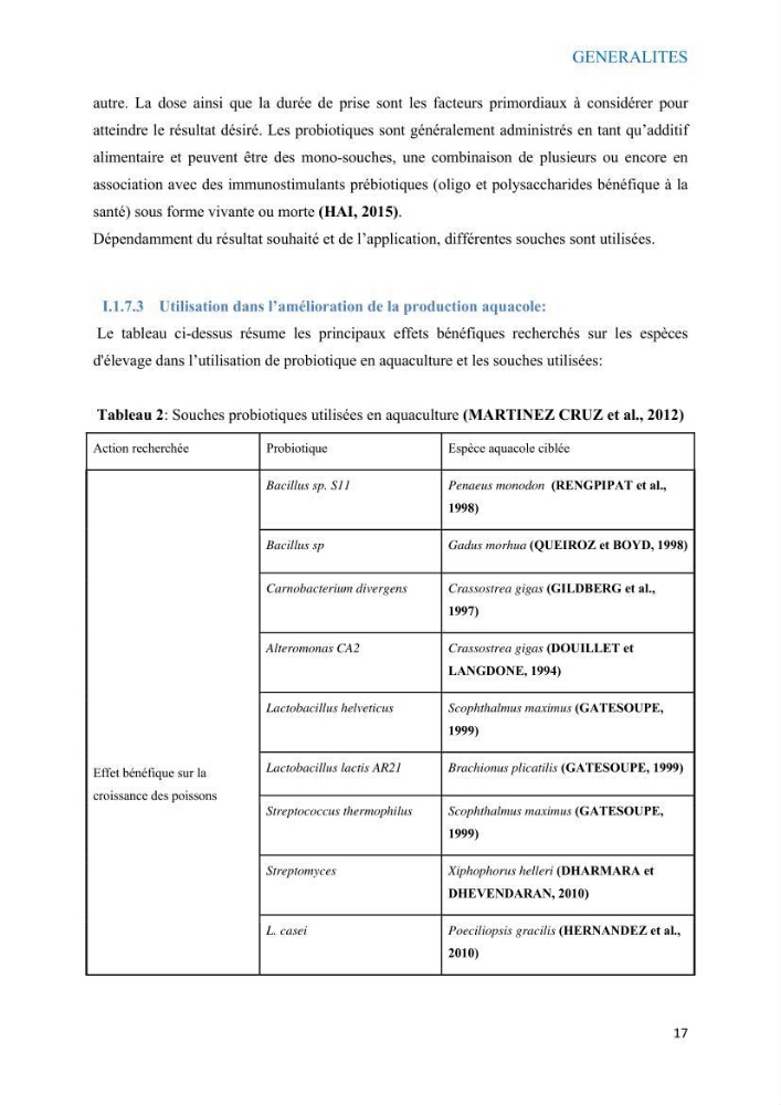 Etude du potentiel probiotique de bactéries à Gram négatif isolées à partir d’échantillons aquatiques: