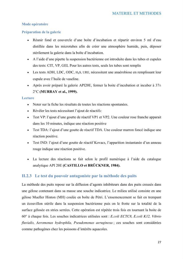 Etude du potentiel probiotique de bactéries à Gram négatif isolées à partir d’échantillons aquatiques: