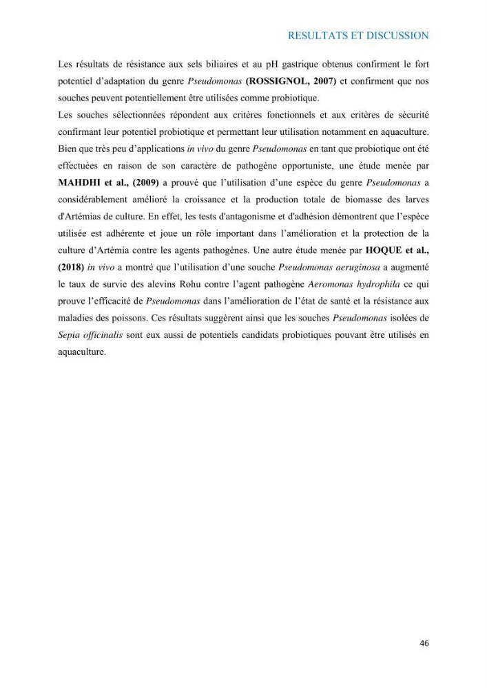 Etude du potentiel probiotique de bactéries à Gram négatif isolées à partir d’échantillons aquatiques: