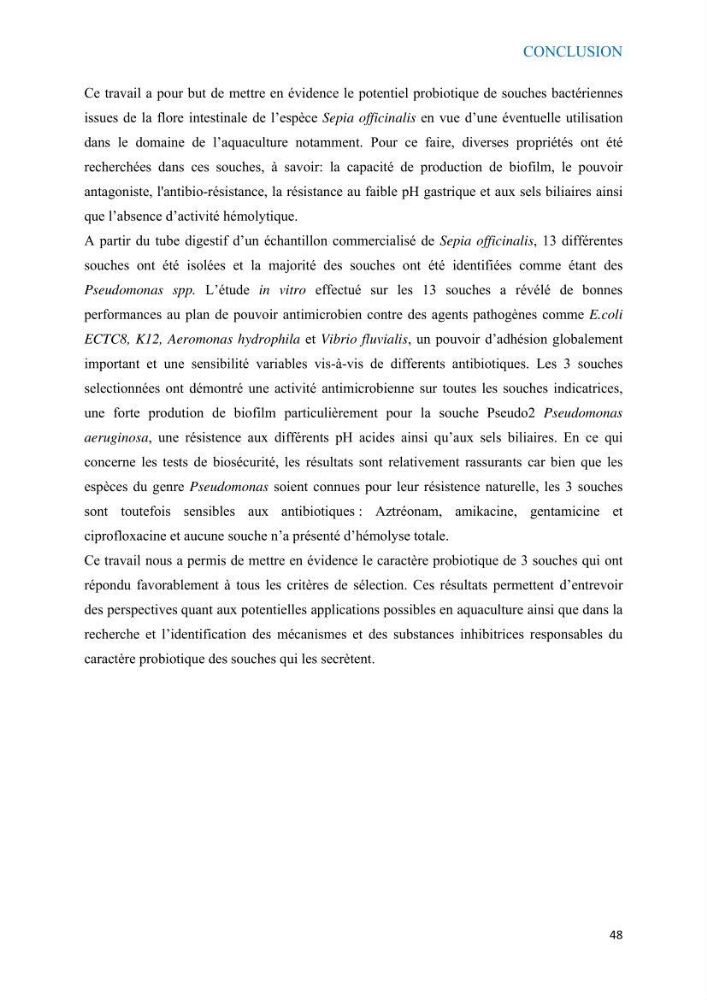 Etude du potentiel probiotique de bactéries à Gram négatif isolées à partir d’échantillons aquatiques:
