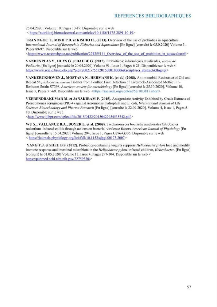 Etude du potentiel probiotique de bactéries à Gram négatif isolées à partir d’échantillons aquatiques: