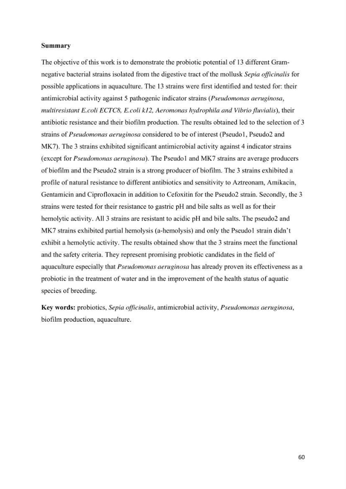 Etude du potentiel probiotique de bactéries à Gram négatif isolées à partir d’échantillons aquatiques: