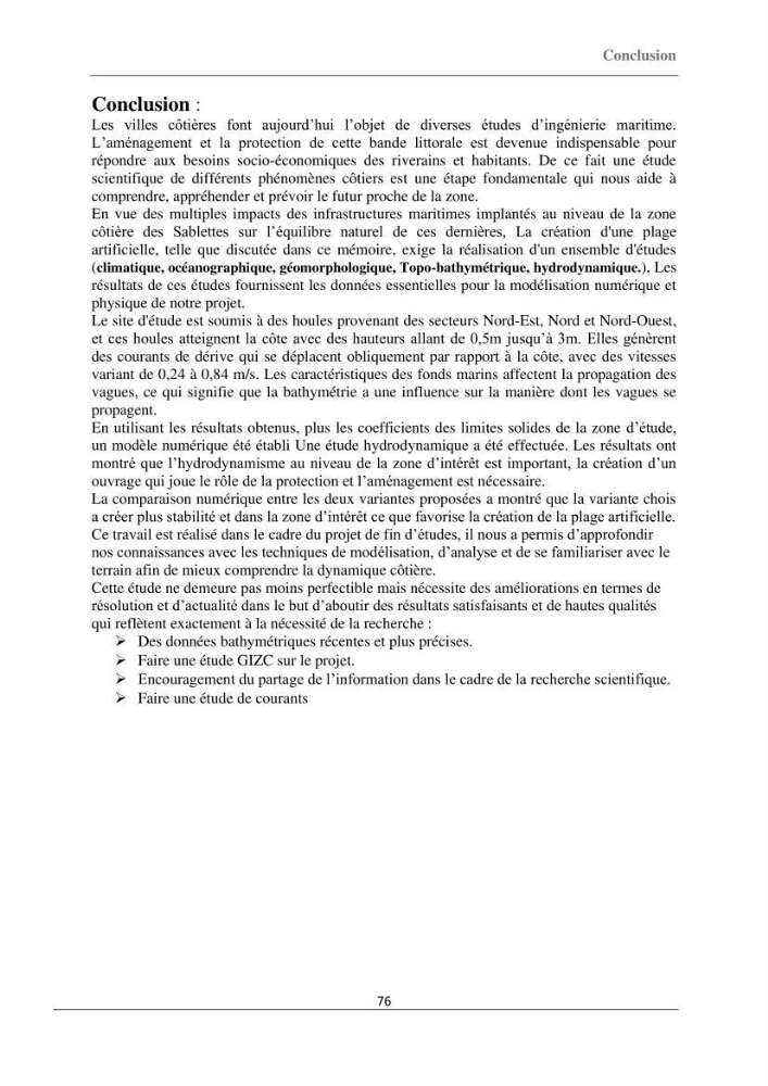 Etude d\'aménagement d\'une plage artificielle au niveau des sablettes
