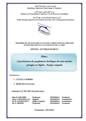 Caractérisation des peuplements benthiques des aires marines protégées en Algérie Caractérisation des peuplements benthiques des aires marines protégées en Algérie