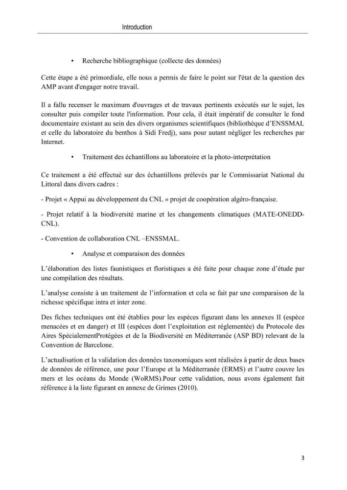 Caractérisation des peuplements benthiques des aires marines protégées en Algérie