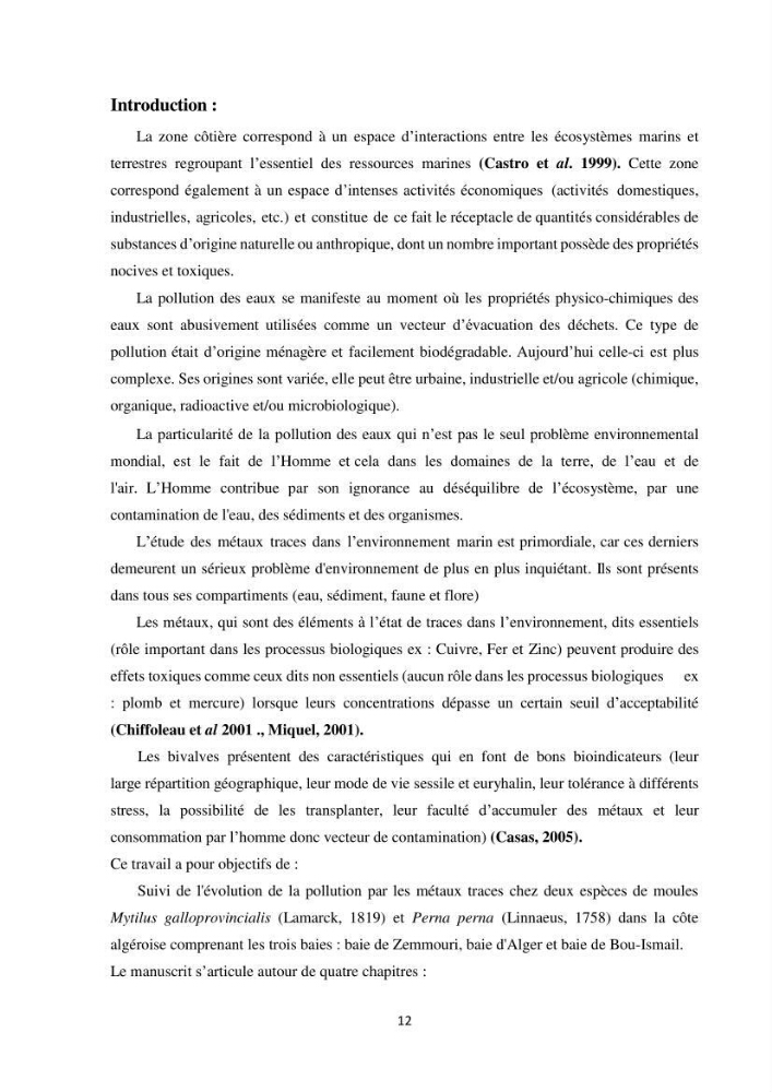 Etude des métaux traces chez les moules de la côte algeroise