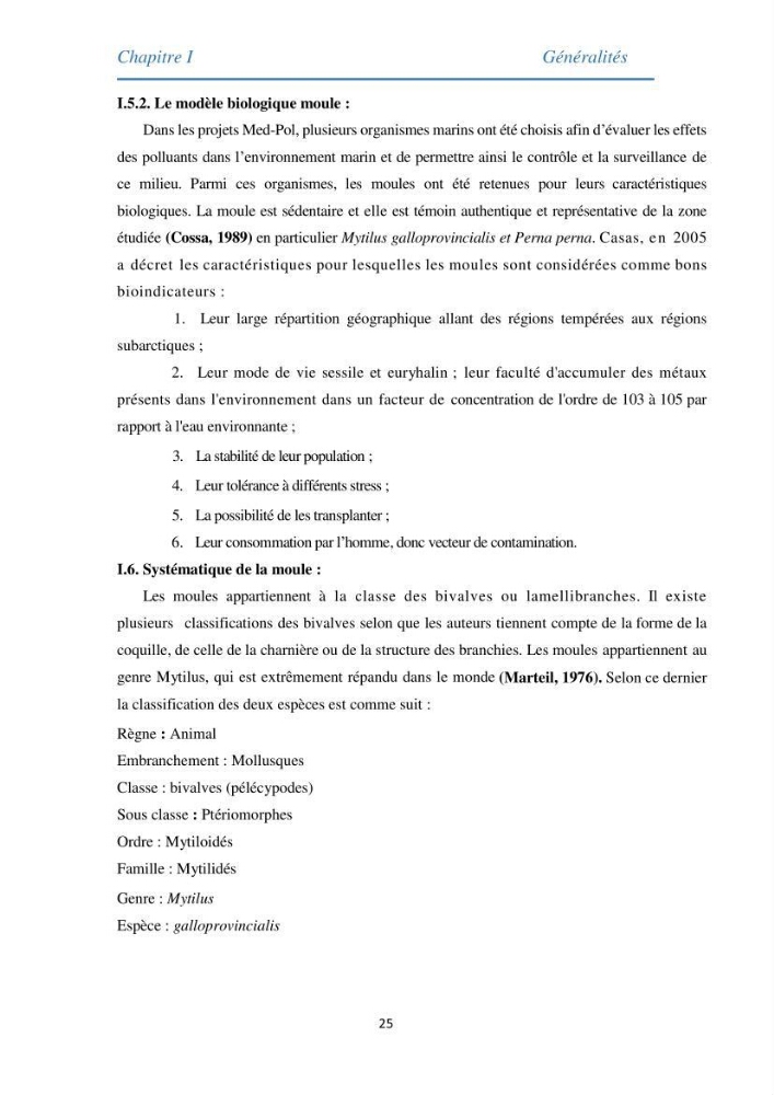 Etude des métaux traces chez les moules de la côte algeroise