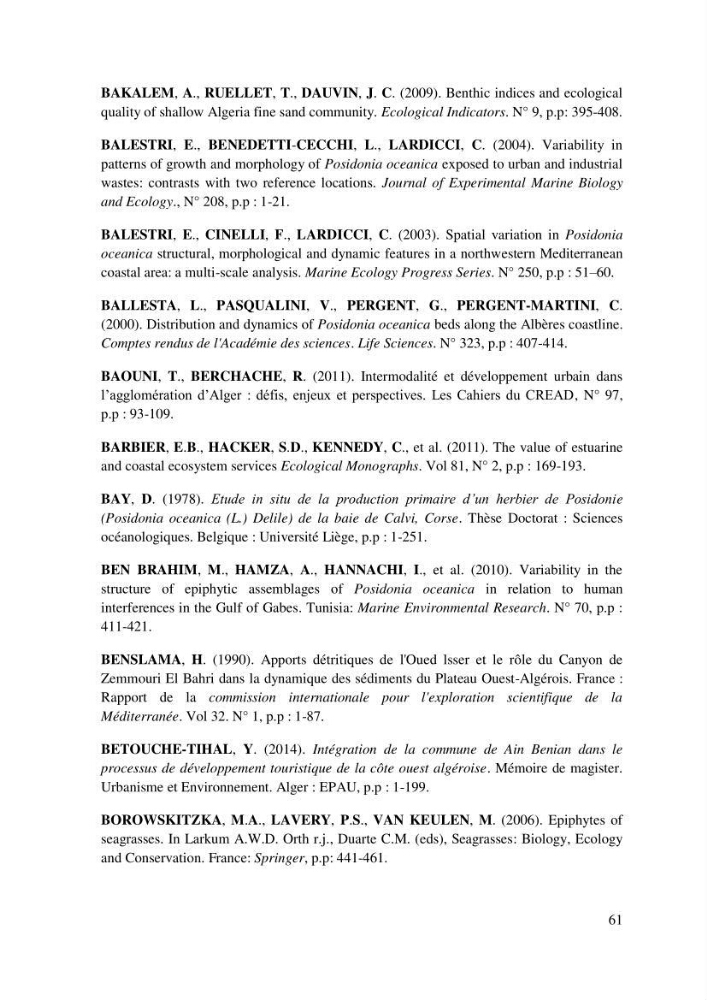 Evaluation de l’état écologique des eaux côtières algéroises par l’utilisation d’un indice algéroises par l’utilisation d’un indice