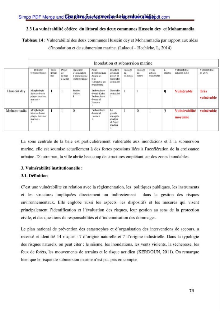 Approche systématique pour la gestion du risque de submersion marine (Hussein dey et El mohammadia)