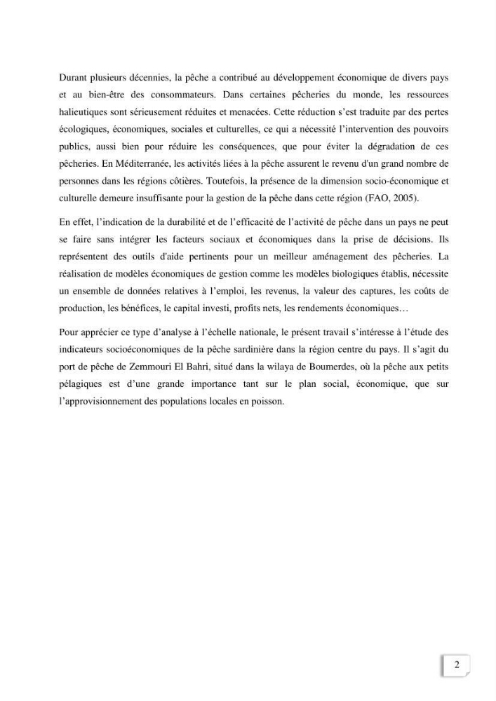 Etude des indicateurs socio-economiques de la pecherie sardinière dans le port de Zemmouri El Bahri ( Boumerdes):