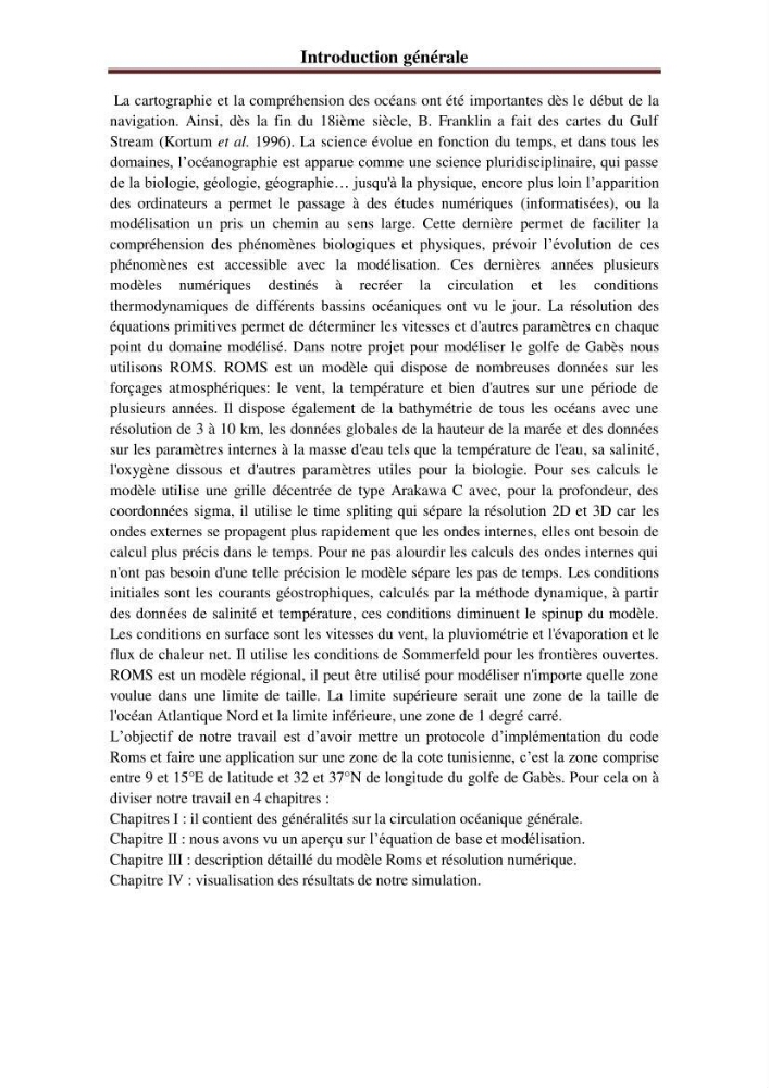 Modélisation numérique de la circulation océanique à l\'aide du modèle Roms Tools