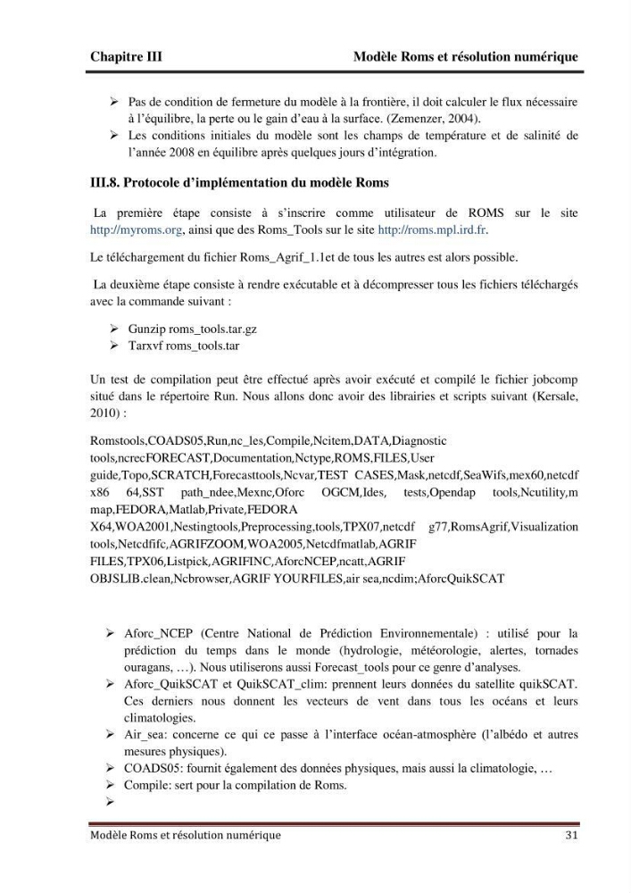 Modélisation numérique de la circulation océanique à l\'aide du modèle Roms Tools