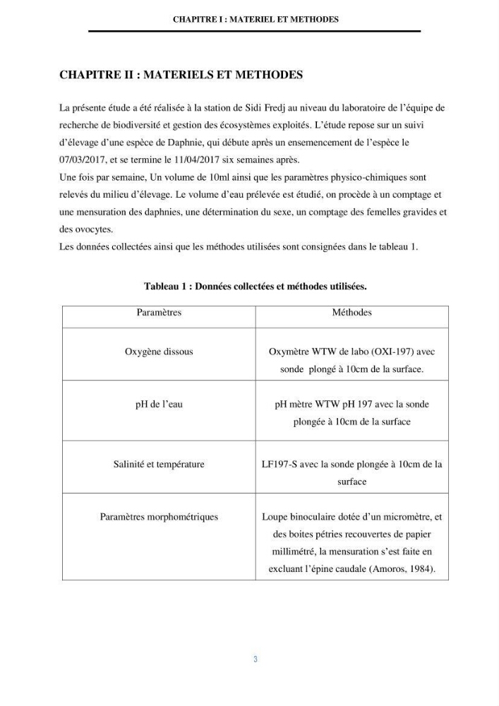 Mise en évidence des performances d\'un elevage d\'une souche de Daphnies: Daphnia magna