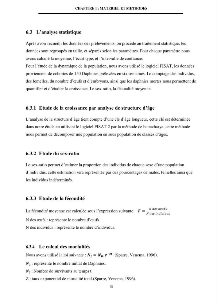 Mise en évidence des performances d\'un elevage d\'une souche de Daphnies: Daphnia magna