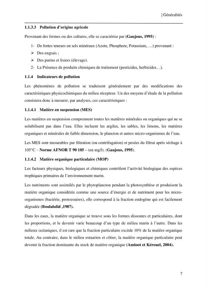 Etude et suivi des paramètres physico-chimiques et sels nutritifs dans les eaux côtières de la baie de Bou-Ismail