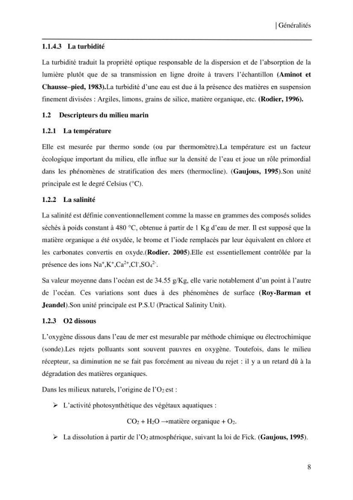 Etude et suivi des paramètres physico-chimiques et sels nutritifs dans les eaux côtières de la baie de Bou-Ismail