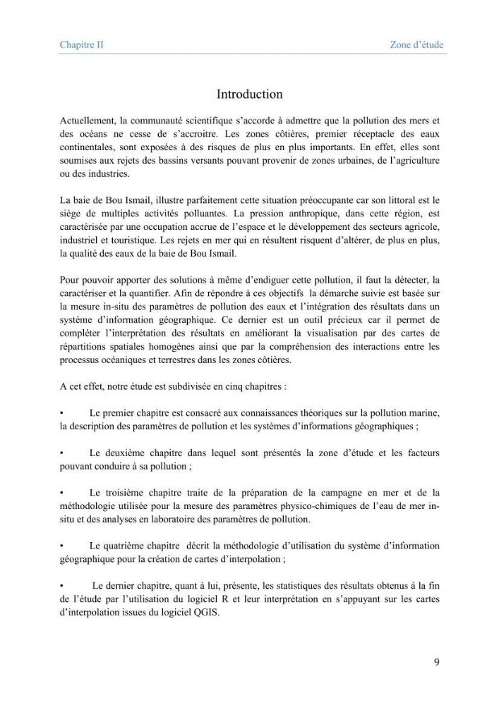 Utilisation des Systèmes d\'Information Géographiques pour le suivi des paramètres indicateurs de pollution dans la baie de Bou-Ismail