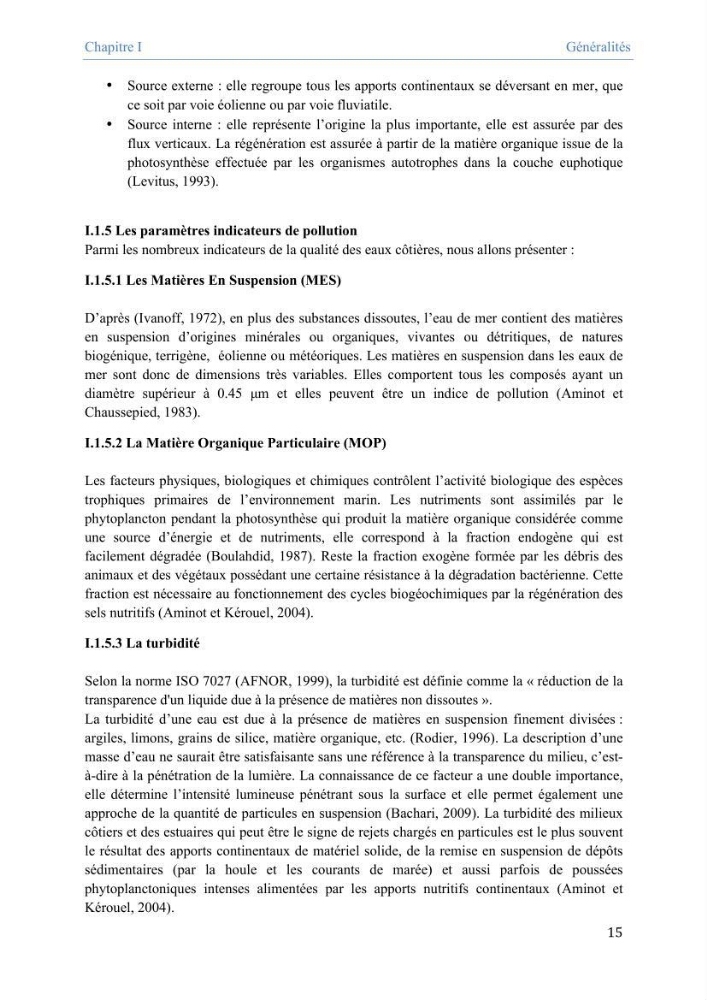 Utilisation des Systèmes d\'Information Géographiques pour le suivi des paramètres indicateurs de pollution dans la baie de Bou-Ismail